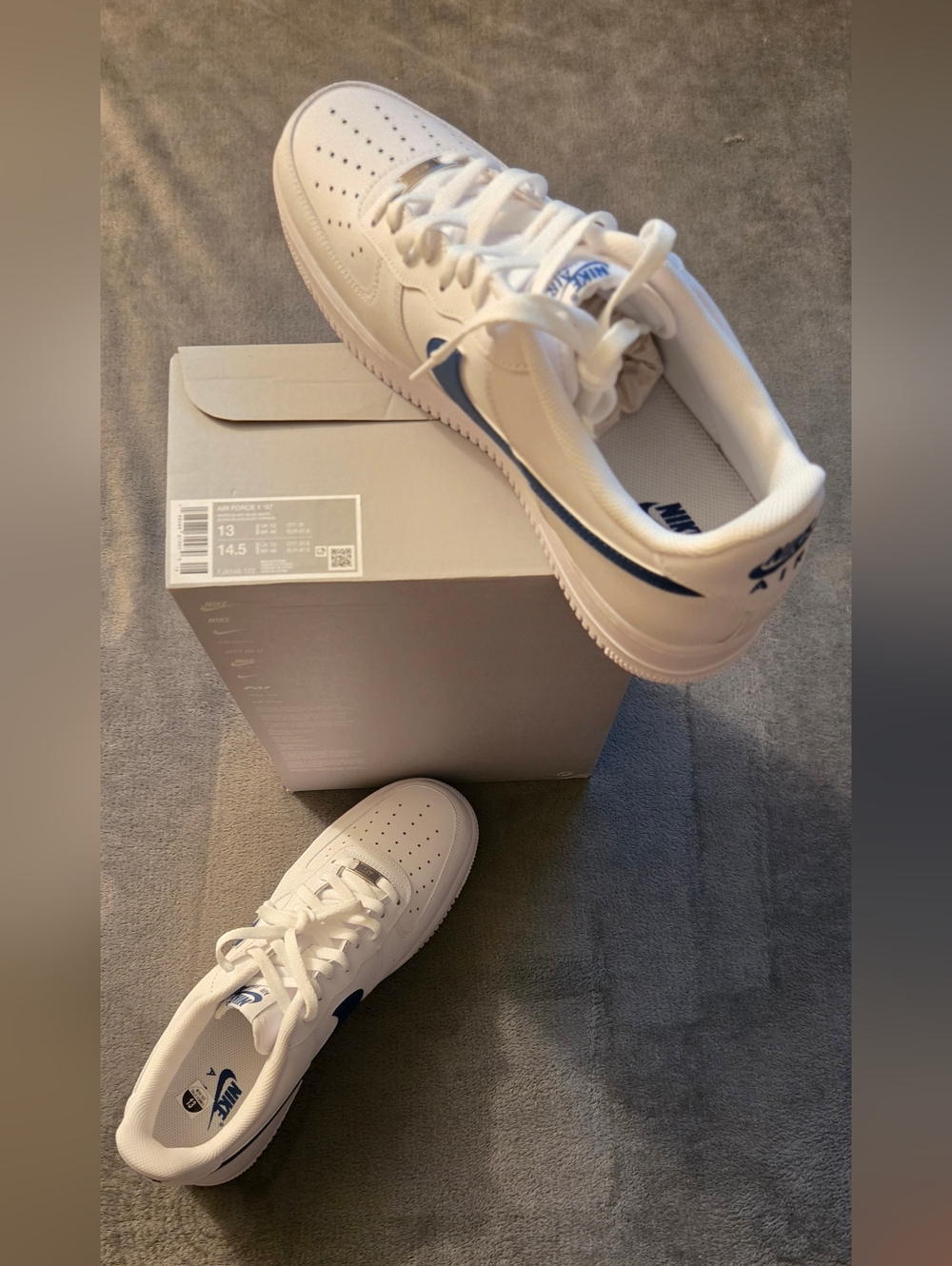 Nike Mens Air Force 1'07 Low - White with Blue Swoosh J 4146 123 - Picture 5 of 9